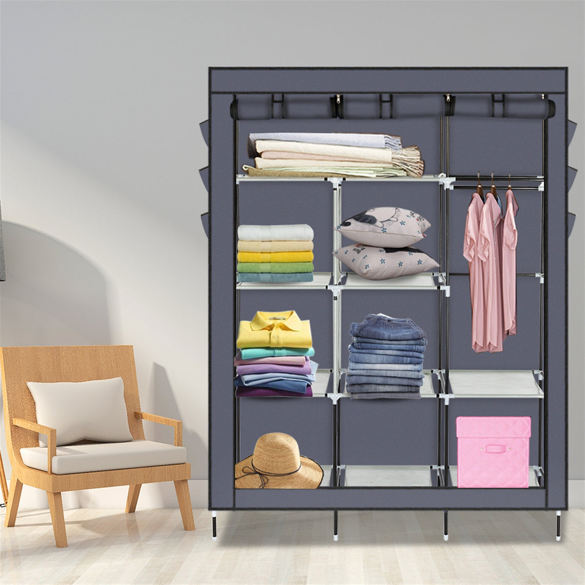 AEELLEEA- Freestanding Non-Woven Fabric Wardrobe, 69 Inch Portable Assembled Closet with Steel Frame