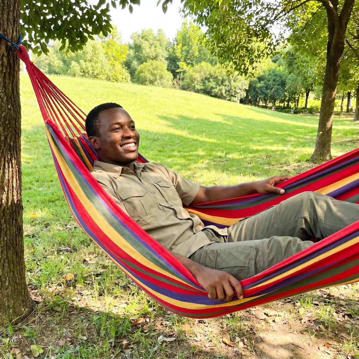 1pc Outdoor Canvas Hammock Camping Swing with Tree Ropes, Heavy Duty for Garden Patio Backyard