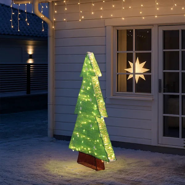 Aeelleea Pre-Lit Christmas Tree Yard Decor, 47.24 Inch Lighted Tree with 110 Warm White LED Lights, Indoor Outdoor Holiday Light Display