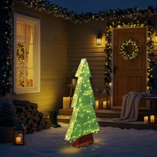 Aeelleea Pre-Lit Christmas Tree Yard Decor, 47.24 Inch Lighted Tree with 110 Warm White LED Lights, Indoor Outdoor Holiday Light Display