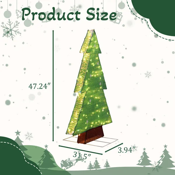 Aeelleea Pre-Lit Christmas Tree Yard Decor, 47.24 Inch Lighted Tree with 110 Warm White LED Lights, Indoor Outdoor Holiday Light Display