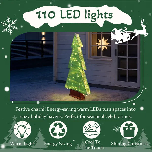 Aeelleea Pre-Lit Christmas Tree Yard Decor, 47.24 Inch Lighted Tree with 110 Warm White LED Lights, Indoor Outdoor Holiday Light Display