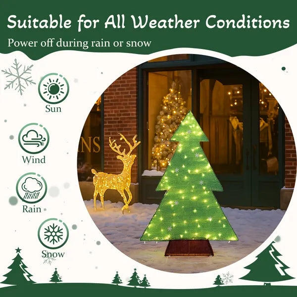 Aeelleea Pre-Lit Christmas Tree Yard Decor, 47.24 Inch Lighted Tree with 110 Warm White LED Lights, Indoor Outdoor Holiday Light Display