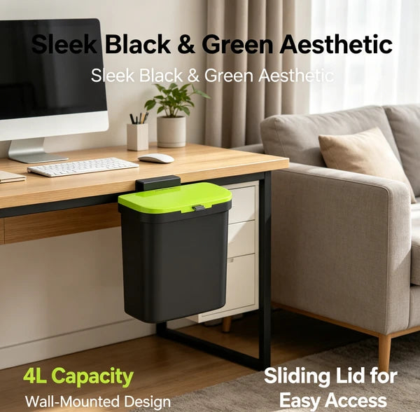 4L Wall Mounted Sliding Lid Trash Can, Under Cabinet Hanging Kitchen Compost Bin Odor Sealed Food Waste Caddy
