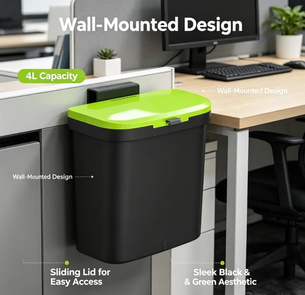 4L Wall Mounted Sliding Lid Trash Can, Under Cabinet Hanging Kitchen Compost Bin Odor Sealed Food Waste Caddy
