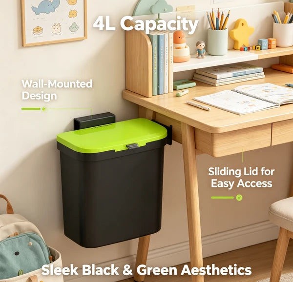 4L Wall Mounted Sliding Lid Trash Can, Under Cabinet Hanging Kitchen Compost Bin Odor Sealed Food Waste Caddy