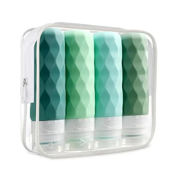 AEELLEEA 4 Pack 90ml Silicone Travel Bottles, BPA Free Refillable Squeeze Containers with Clear Storage Bag, Leak Proof Travel Toiletry Tubes for Shampoo Lotion Cosmetics