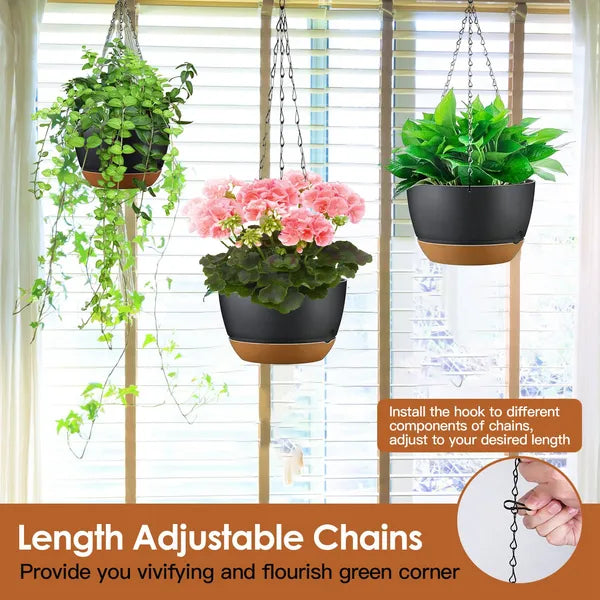 4 Pack Self-Watering Hanging Planters 9.6 Inch, Plastic Hanging Flower Pots with Removable Water Tray & Drainage Holes