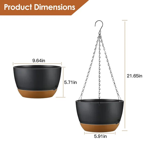 4 Pack Self-Watering Hanging Planters 9.6 Inch, Plastic Hanging Flower Pots with Removable Water Tray & Drainage Holes