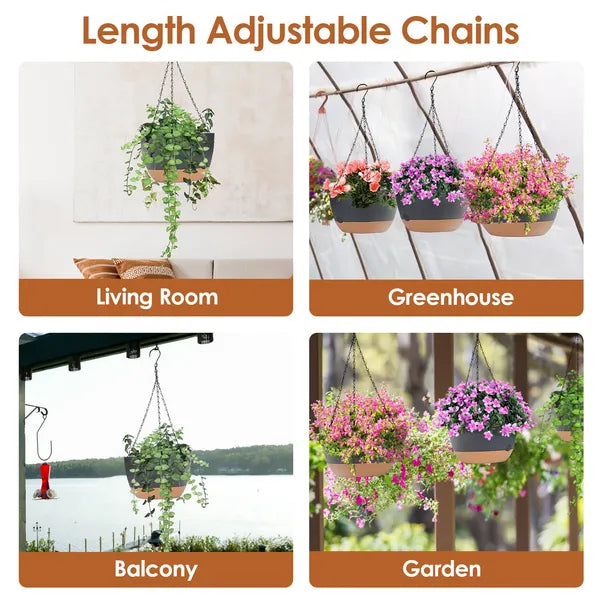 4 Pack Self-Watering Hanging Planters 9.6 Inch, Plastic Hanging Flower Pots with Removable Water Tray & Drainage Holes