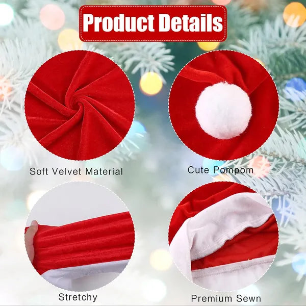 4Pcs Santa Hat Chair Back Covers, Christmas Dining Chair Slipcovers, Xmas Santa Claus Hat Chair Covers for Holiday Home Decor