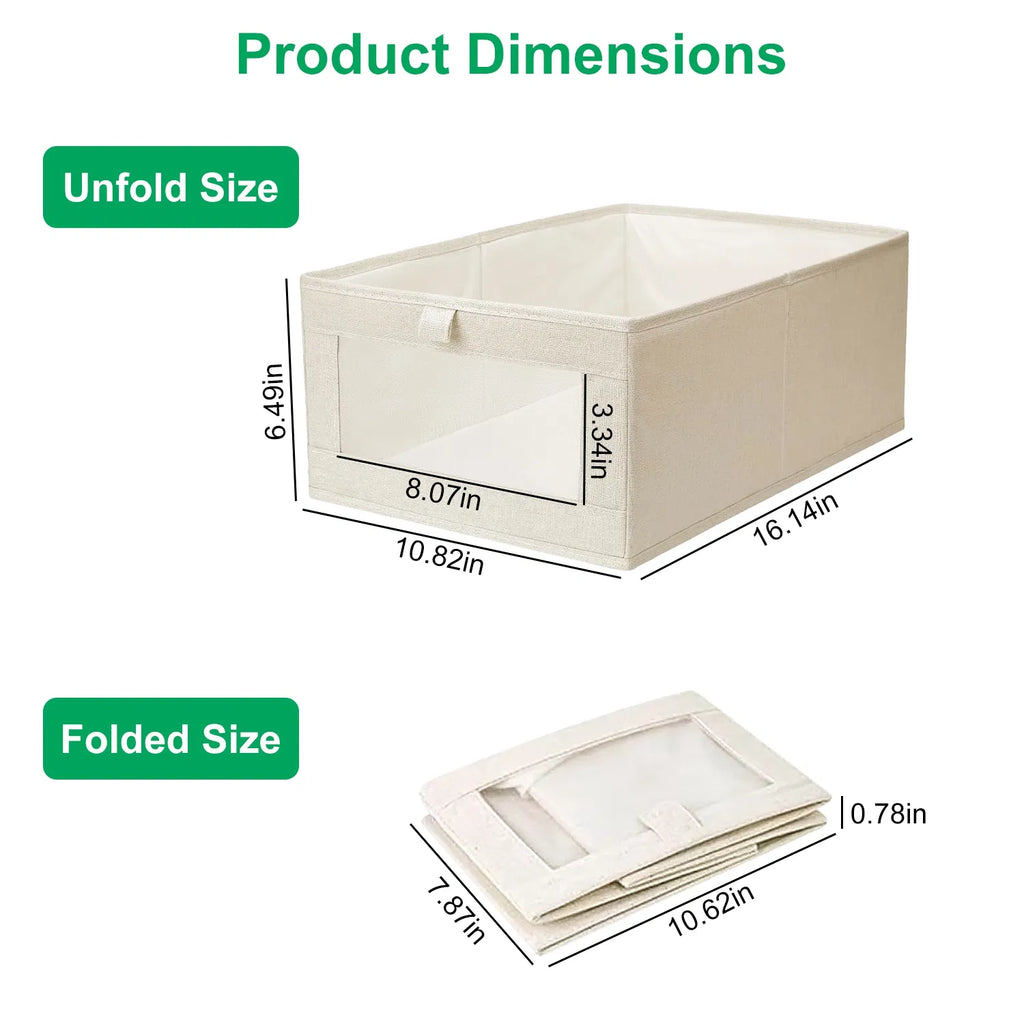 4-Pack Closet Storage Bins for Shelves, Fabric Foldable Baskets with Clear Window & Pull Tab, Washable Linen Organizer Boxes for Clothes, Linens & Toys