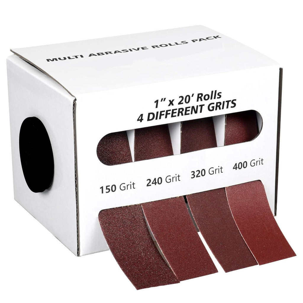 Emery Cloth Sandpaper Roll with Dispenser, 1" x 20' Rolls 4 Assorted Grit Wet Dry Sand Sheets for Metal Automotive Furniture Wood Polishing