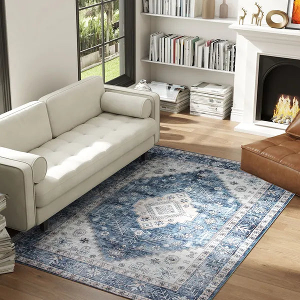 4' x 6' Flannel Faux Fur Area Rug, Non‑Slip TPR Backing Vintage Distressed Floor Carpet for Living Room Bedroom Hallway, Pet‑Friendly Machine Washable