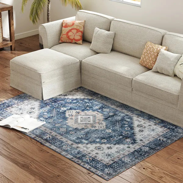 4' x 6' Flannel Faux Fur Area Rug, Non‑Slip TPR Backing Vintage Distressed Floor Carpet for Living Room Bedroom Hallway, Pet‑Friendly Machine Washable