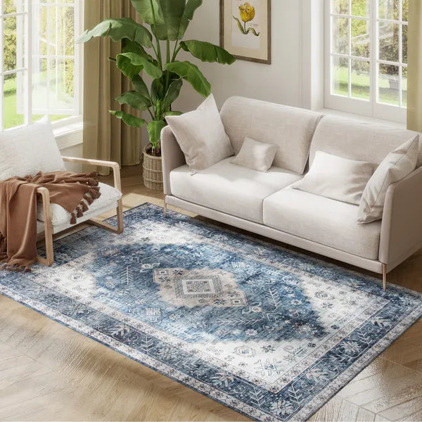 4' x 6' Flannel Faux Fur Area Rug, Non‑Slip TPR Backing Vintage Distressed Floor Carpet for Living Room Bedroom Hallway, Pet‑Friendly Machine Washable