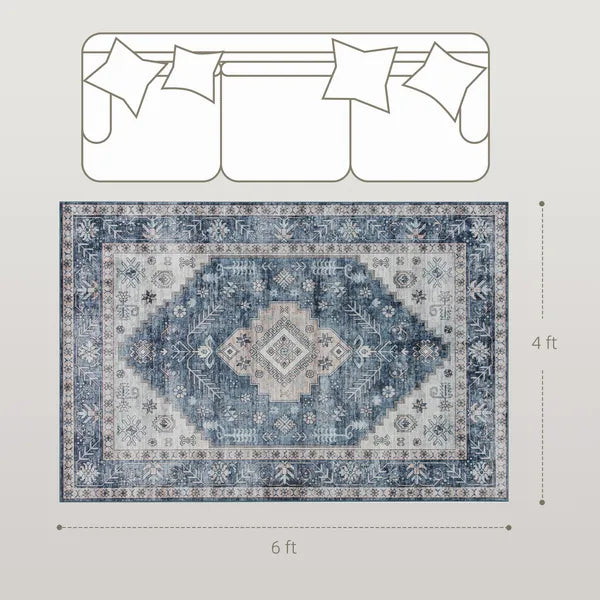 4' x 6' Flannel Faux Fur Area Rug, Non‑Slip TPR Backing Vintage Distressed Floor Carpet for Living Room Bedroom Hallway, Pet‑Friendly Machine Washable