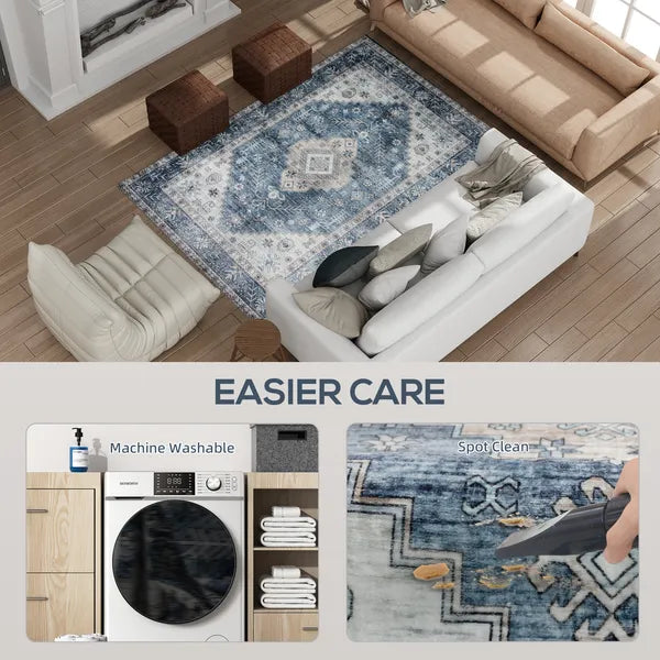 4' x 6' Flannel Faux Fur Area Rug, Non‑Slip TPR Backing Vintage Distressed Floor Carpet for Living Room Bedroom Hallway, Pet‑Friendly Machine Washable