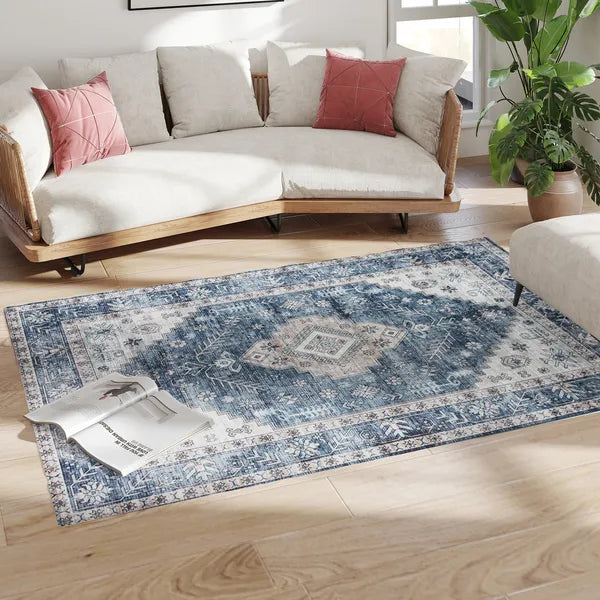4' x 6' Flannel Faux Fur Area Rug, Non‑Slip TPR Backing Vintage Distressed Floor Carpet for Living Room Bedroom Hallway, Pet‑Friendly Machine Washable
