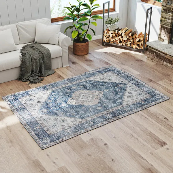 4' x 6' Flannel Faux Fur Area Rug, Non‑Slip TPR Backing Vintage Distressed Floor Carpet for Living Room Bedroom Hallway, Pet‑Friendly Machine Washable