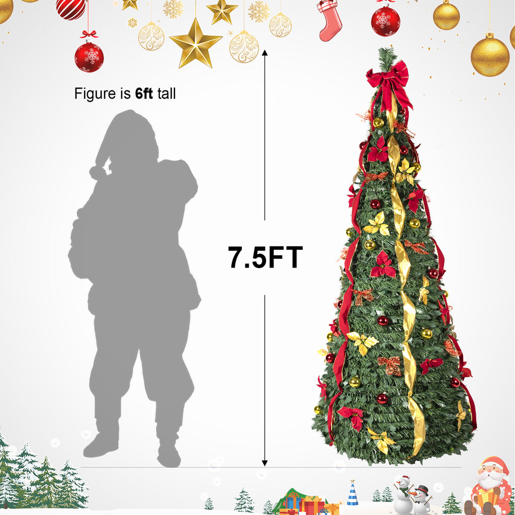 6FT/ 7.5FT glamorous lighted Christmas tree withornaments is the perfect festive home decoration for aparty. The tree features festive details, such as bows andribbons