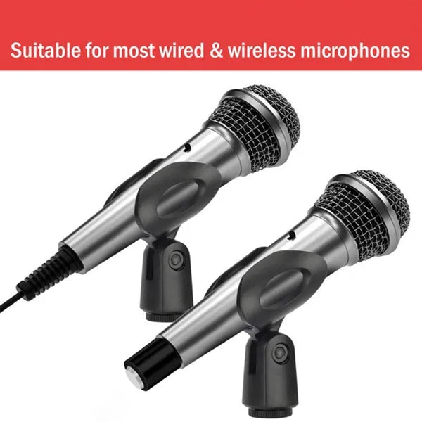 Microphone Clip Holder, Adjustable 180 Degree Rotation Mic Clip for 45‑mm Handheld Wired Wireless Microphone, Fits 5/8" to 3/8" Mic Stand