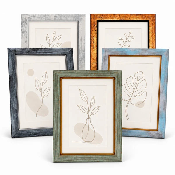 Aeelleea 5 Pack Farmhouse Picture Frames 5x7 with 4x6 Mat, Rustic Distressed PS Frames, Tempered Glass, Wall & Tabletop