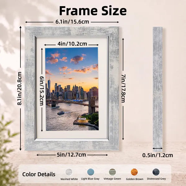 Aeelleea 5 Pack Farmhouse Picture Frames 5x7 with 4x6 Mat, Rustic Distressed PS Frames, Tempered Glass, Wall & Tabletop