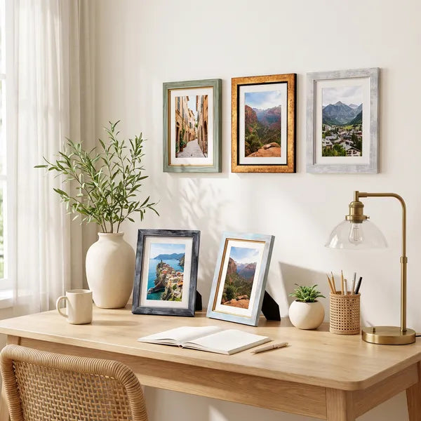 Aeelleea 5 Pack Farmhouse Picture Frames 5x7 with 4x6 Mat, Rustic Distressed PS Frames, Tempered Glass, Wall & Tabletop