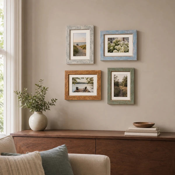 Aeelleea 5 Pack Farmhouse Picture Frames 5x7 with 4x6 Mat, Rustic Distressed PS Frames, Tempered Glass, Wall & Tabletop