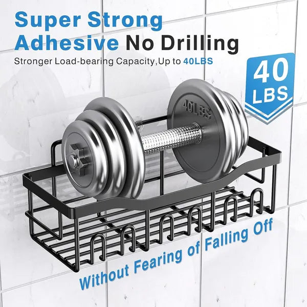 5 Pack Rustproof Stainless Steel Shower Caddy, No Drill Adhesive Bathroom Organizer, Large Capacity Wall Mount Storage Rack
