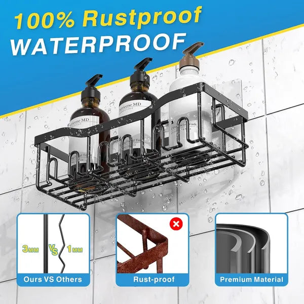 5 Pack Rustproof Stainless Steel Shower Caddy, No Drill Adhesive Bathroom Organizer, Large Capacity Wall Mount Storage Rack
