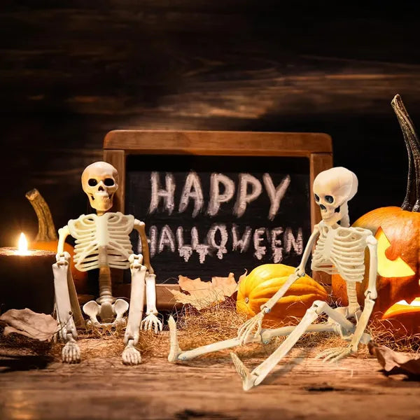 5 Pack 16" Posable Halloween Skeletons, Full Body Skeleton Props with Movable Joints for Haunted House Graveyard Decor