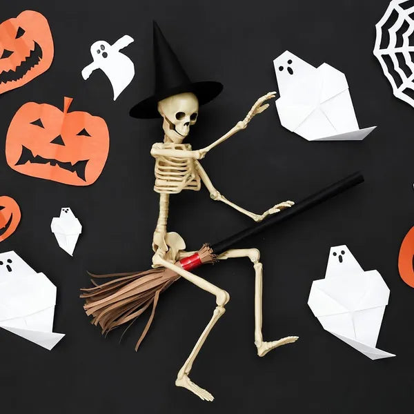 5 Pack 16" Posable Halloween Skeletons, Full Body Skeleton Props with Movable Joints for Haunted House Graveyard Decor