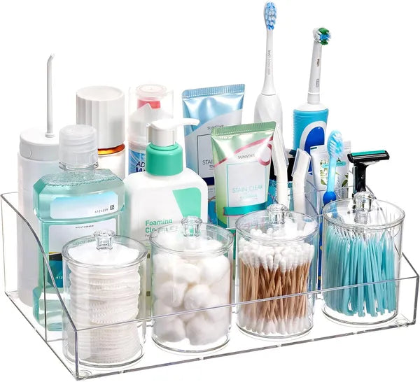 5-Piece Clear Bathroom Counter Storage Organizer Set, Stackable PET Vanity Drawer Bins for Cosmetics & Toiletries