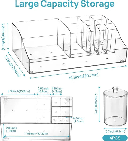 5-Piece Clear Bathroom Counter Storage Organizer Set, Stackable PET Vanity Drawer Bins for Cosmetics & Toiletries