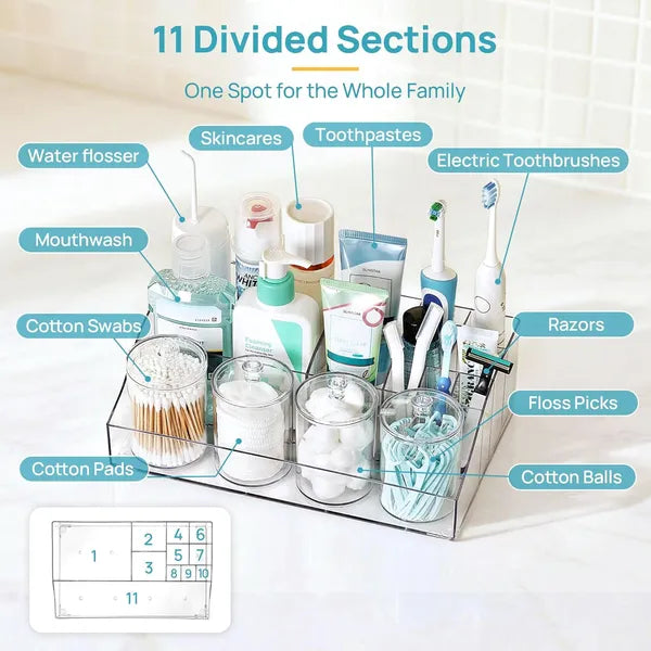 5-Piece Clear Bathroom Counter Storage Organizer Set, Stackable PET Vanity Drawer Bins for Cosmetics & Toiletries