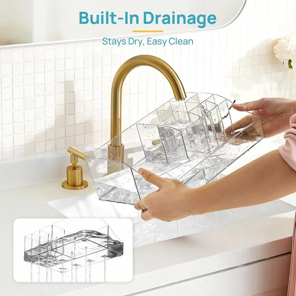 5-Piece Clear Bathroom Counter Storage Organizer Set, Stackable PET Vanity Drawer Bins for Cosmetics & Toiletries
