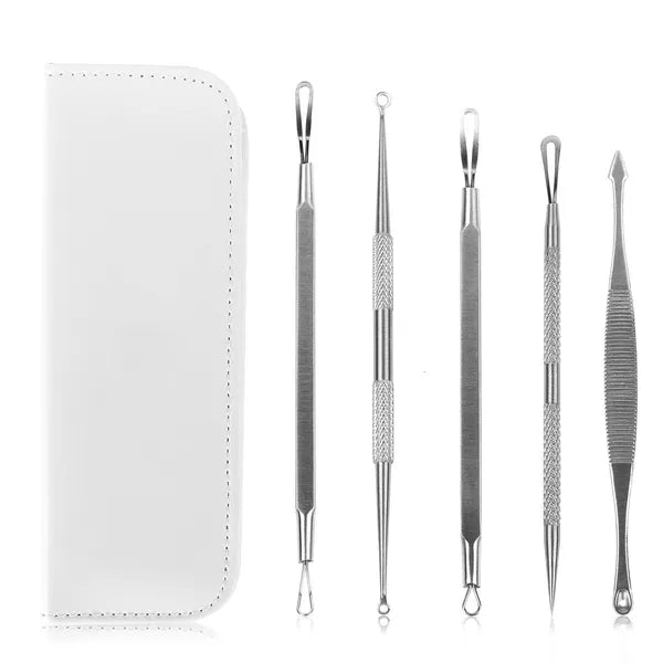 Aeelleea 5 Pcs Blackhead Remover Kit, Stainless Steel Pimple Comedone Extractor Tool Set for Face Nose