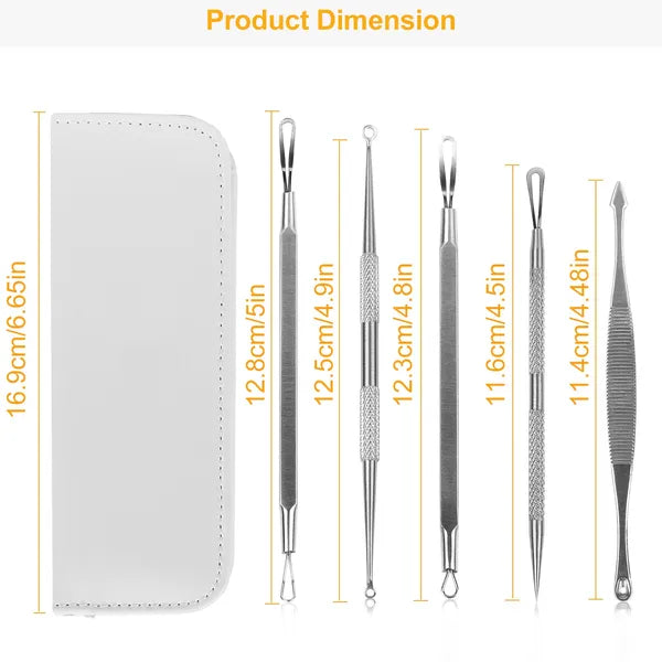 Aeelleea 5 Pcs Blackhead Remover Kit, Stainless Steel Pimple Comedone Extractor Tool Set for Face Nose