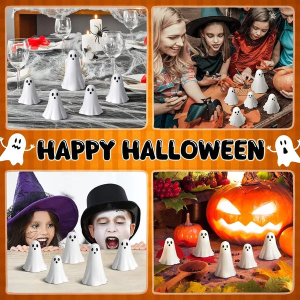 5pc White Resin Ghost Figurines, Halloween Tabletop Decorations for Mantel and Shelf