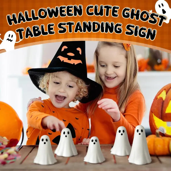 5pc White Resin Ghost Figurines, Halloween Tabletop Decorations for Mantel and Shelf