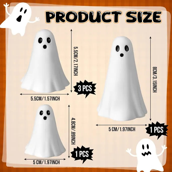 5pc White Resin Ghost Figurines, Halloween Tabletop Decorations for Mantel and Shelf
