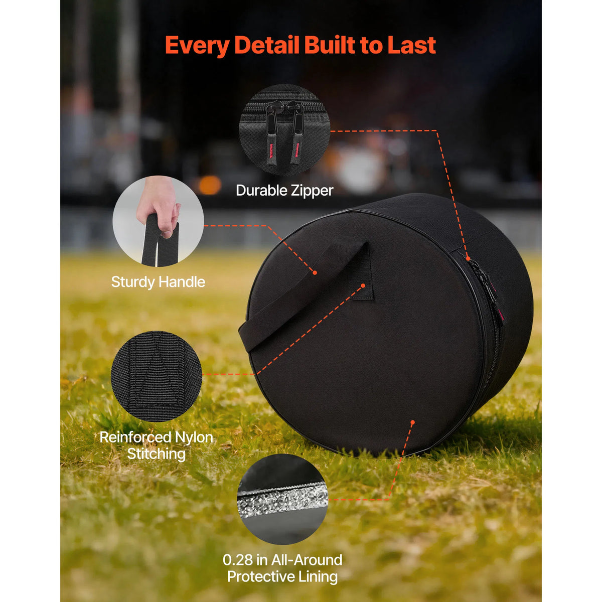 5-Piece Drum Bag Set with 600D Padded Protection, Fits 22" Bass Drum, 12"/13"/16" Tom & 14" Snare Drum Cases for Travel and Storage