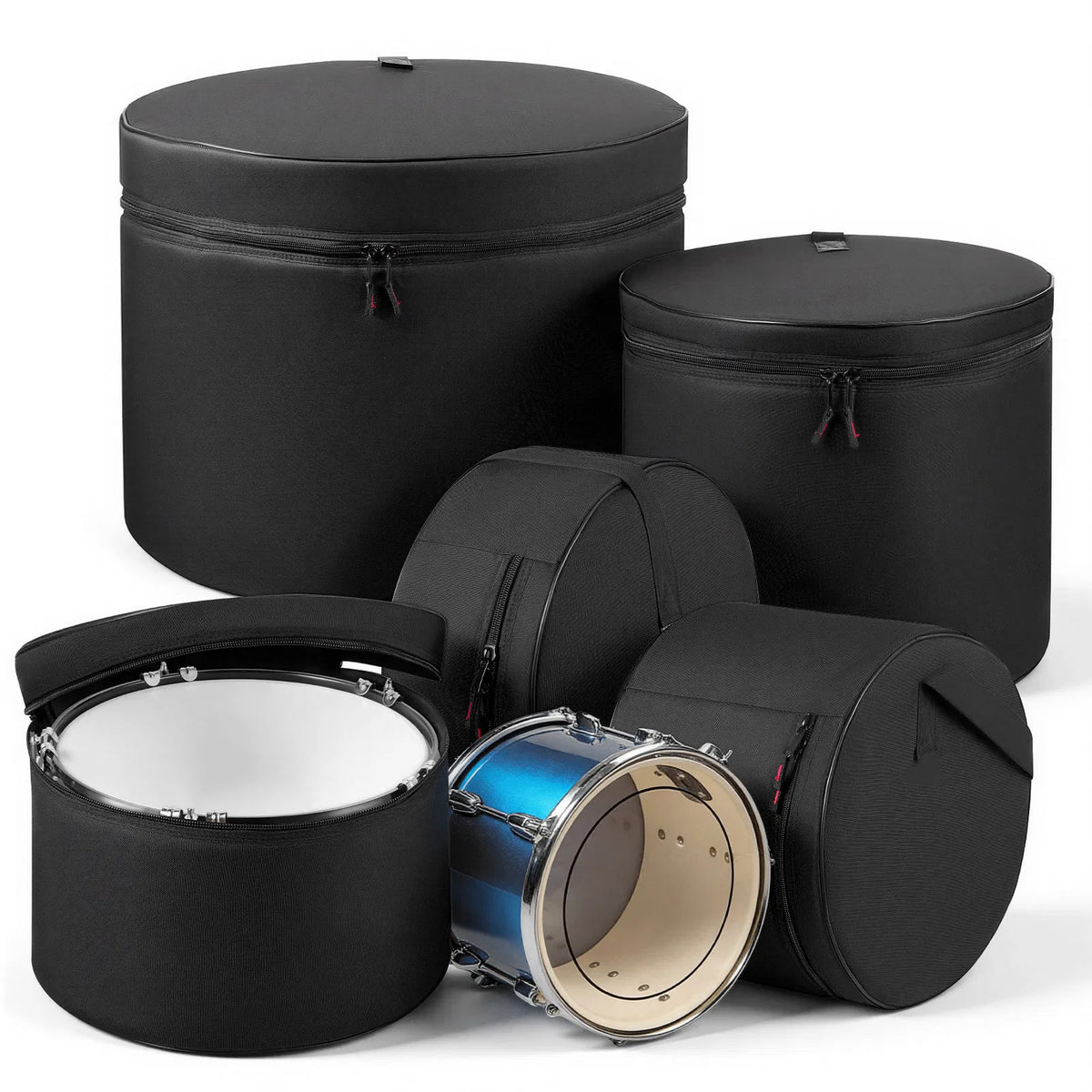 5-Piece Drum Bag Set with 600D Padded Protection, Fits 22" Bass Drum, 12"/13"/16" Tom & 14" Snare Drum Cases for Travel and Storage