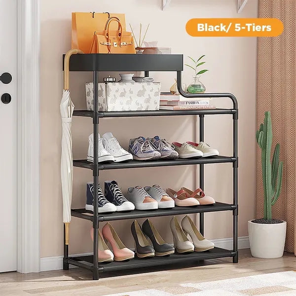 5 Tier Freestanding Shoe Rack, Metal Shoe Storage Organizer, Holds 16-20 Pairs, Space Saving Shelf for Entryway Hallway Bedroom