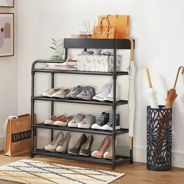 5 Tier Freestanding Shoe Rack, Metal Shoe Storage Organizer, Holds 16-20 Pairs, Space Saving Shelf for Entryway Hallway Bedroom