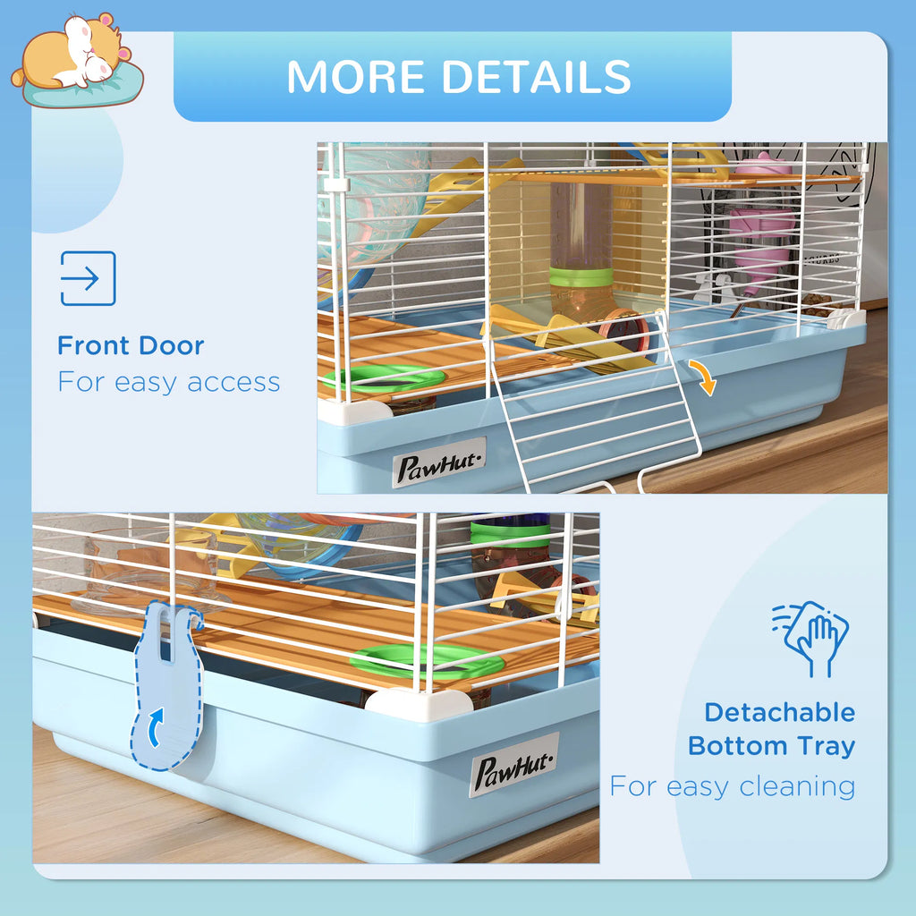 PawHut 5-Tier Hamster Cage with Tubes, Exercise Wheel, Ramps, Water Bottle & Food Dish, Light Blue