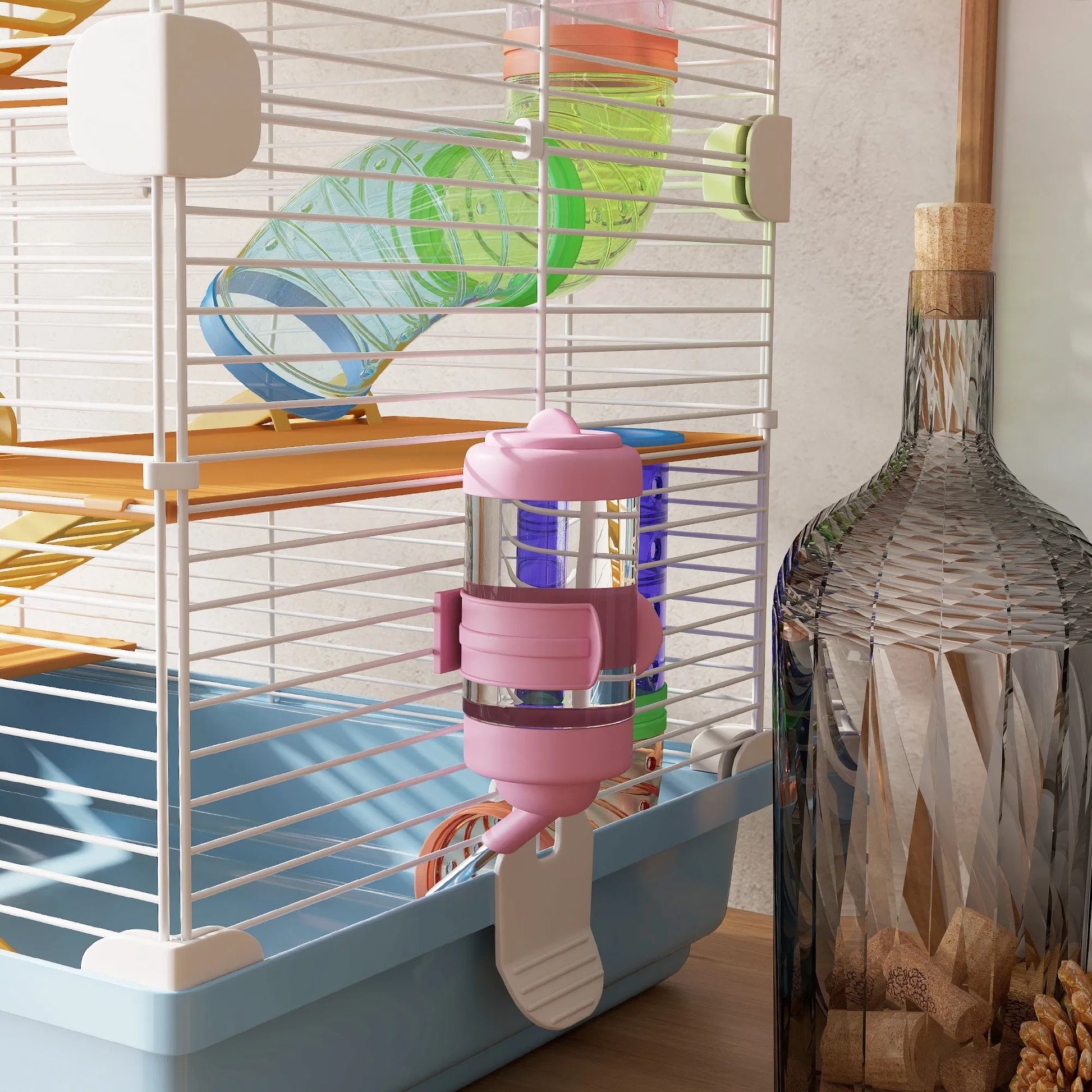 PawHut 5-Tier Hamster Cage with Tubes, Exercise Wheel, Ramps, Water Bottle & Food Dish, Light Blue