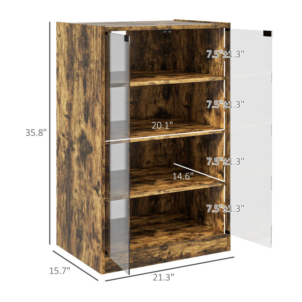 5-Tier Media Cabinet, Rustic Brown TV Stand with Tempered Glass Doors, Adjustable Shelves & Cable Management, Entertainment Center for Living Room
